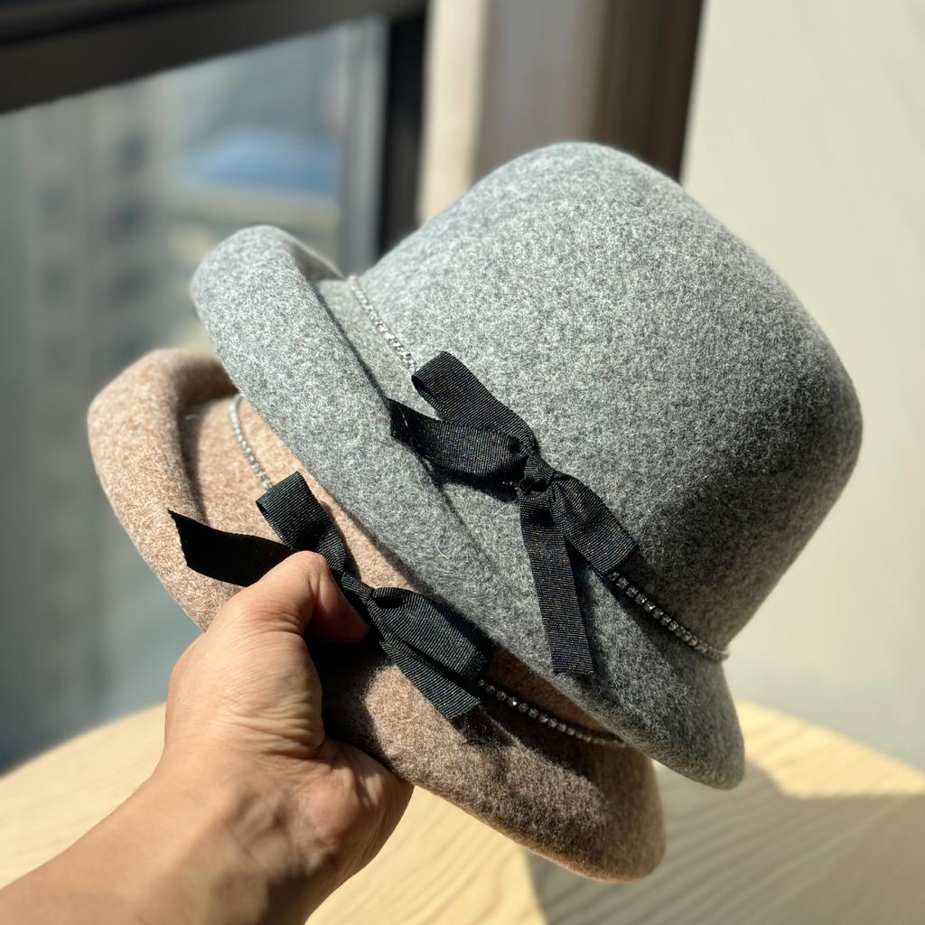 Nouveau Chapeau de Pêcheur en Laine Bouclée Gris Style Qianjin pour Femmes Automne et Hiver Montrant le Visage Petit Haut Tempérament Chapeau Bassin