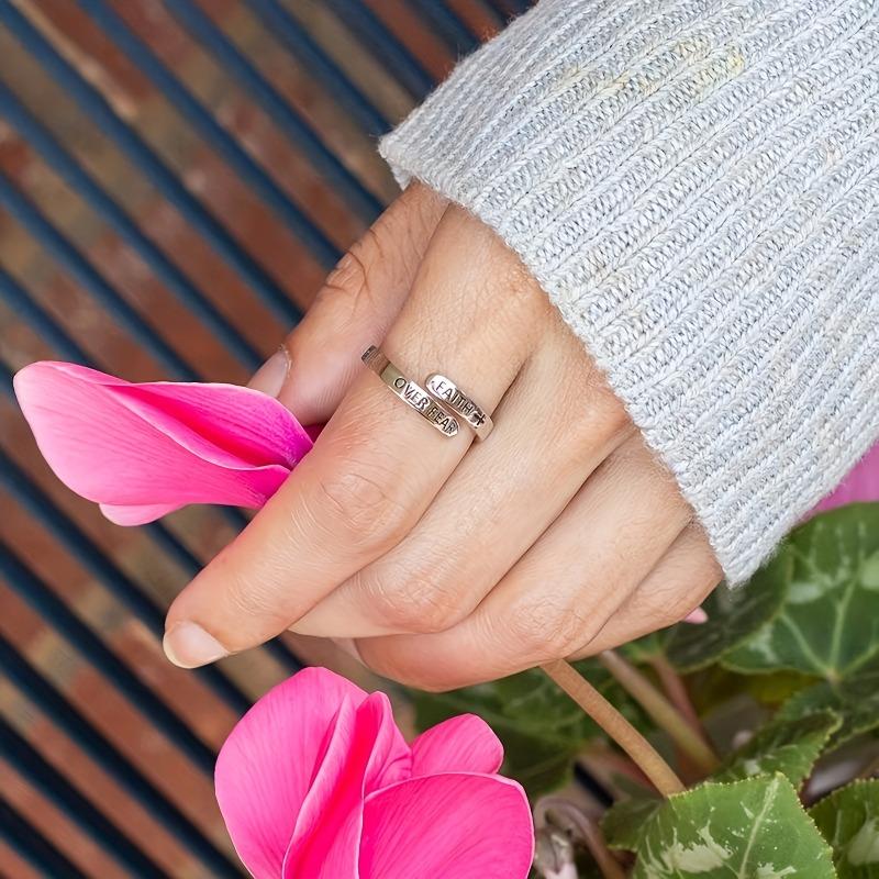 2PCS New Cross Faith Overcomes Fear Ring Opening Adjustable