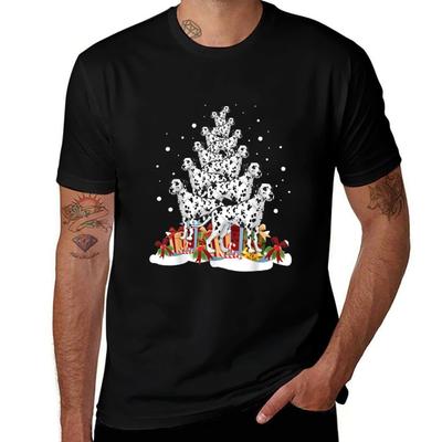 Dalmatian Christmas Tree Merry Xmas TShirt Casual Basic Short Sleeve TShirt