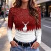 Women's Slim Fit Christmas Print Long Sleeve T-Shirt Round Neck Casual Holiday Top