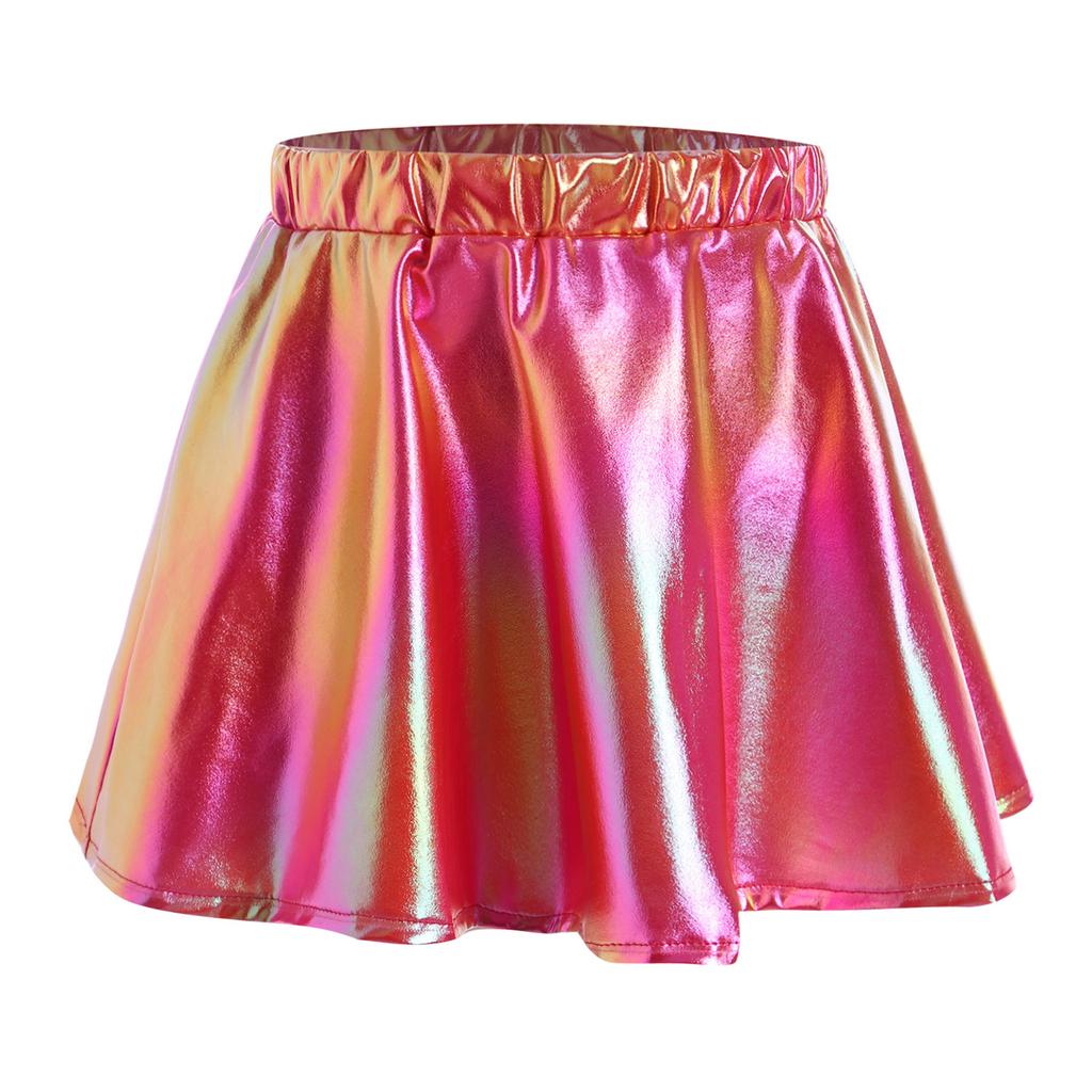 Girls Metallic Shiny Dance Skirt Elastic Waist A Line Miniskirt for Cheerleading Stage Performance