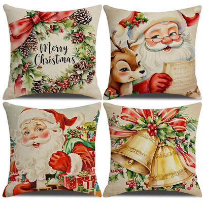 Retro Style Santa Claus Pillowcase Festive Party Decoration Sofa Pillow Bedroom Bedside Cushion Cover