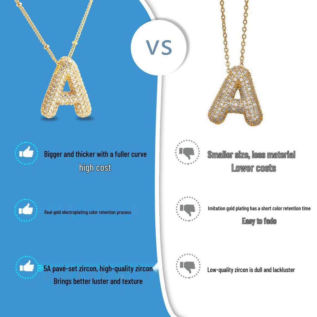 26 English Letter Gold-Plated Zircon Pendant Necklace