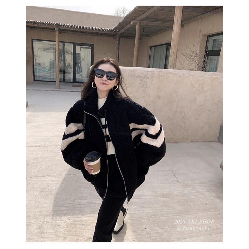 Plus Size Women's Lambswool Plush Zipper Hoodie Jacket - Thick, Warm, Stand Collar for Autumn/Winter