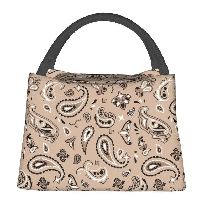 Geantă de prânz izolată cu imprimeu bandana Pisley pentru picnic în aer liber, impermeabilă, termică, cutie de prânz cooler pentru femei