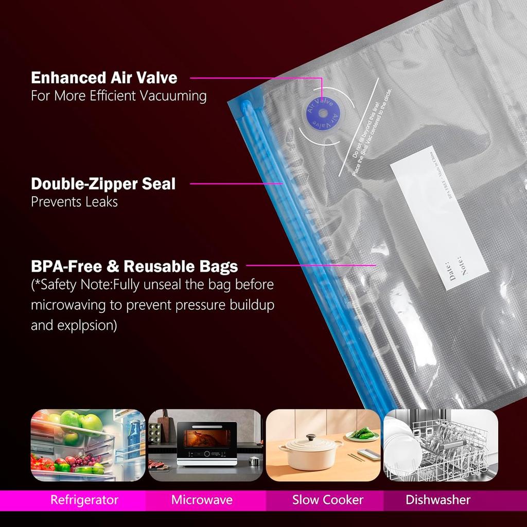 Sealer for Food with 20 Reusable Bags,Portable Rechargeable Powerful Compact Vacuum Sealer Machine for Kitchen &