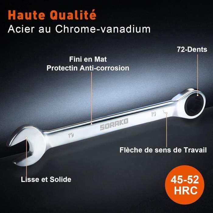 Clé plate à cliquet - sorako - 12 pièces - acier chrome-vanadium - sac de rangement - 8-19 mm