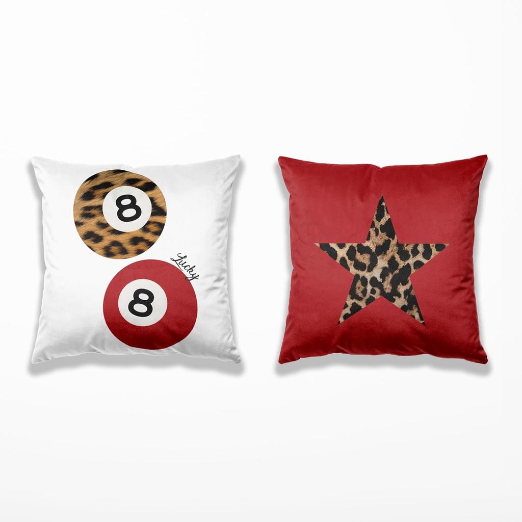 Preppy Star Lucky 8 Ball Cheetah Leopard Print Room Decor Pillow Cover 18x18 Set of 2,Leopard Gifts for Women,Cheetah Print Gifts,Coquette Pillow