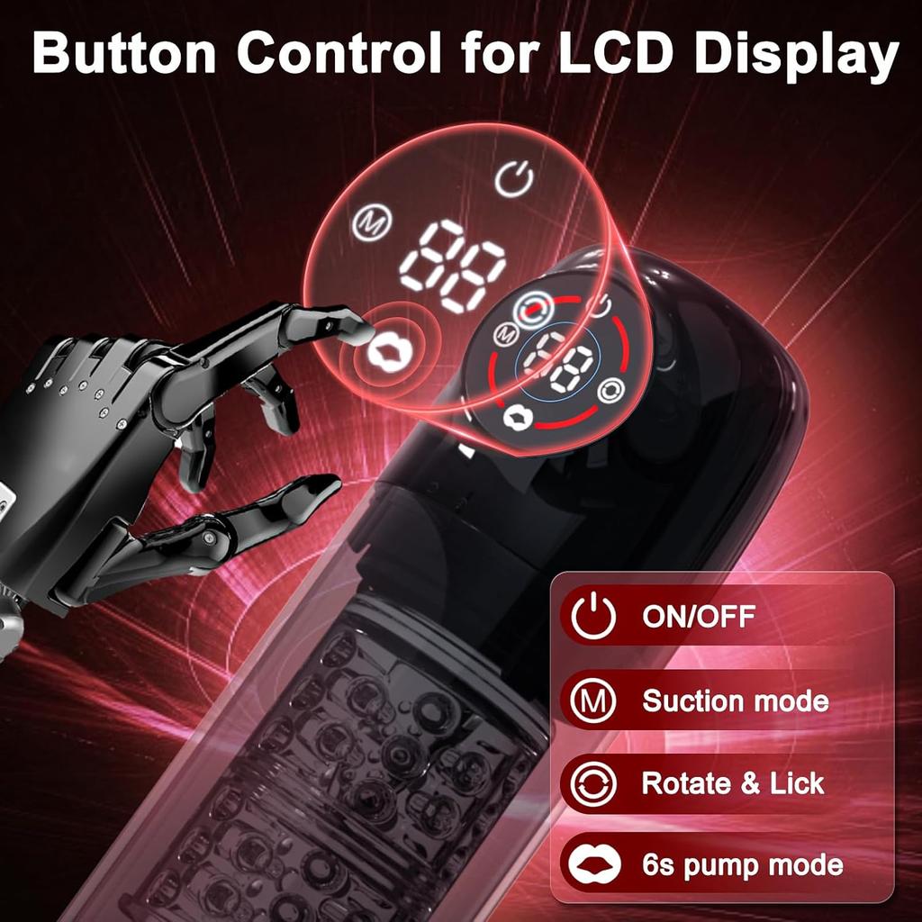 Penis Pumps Male Sex Toys Male Sex Toys with Upgrades 6 Vacuum Pumps 7 Rotating 7 Sucking 7 Licking Pocket Pussy LCD Display Pumps and Enlargers
