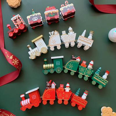 Ornements de train de Noël en bois Décoration d'arbre de Noël Ornement de bureau Décorations de Noël Xmas Nouvel An Navidad Cadeaux pour enfants