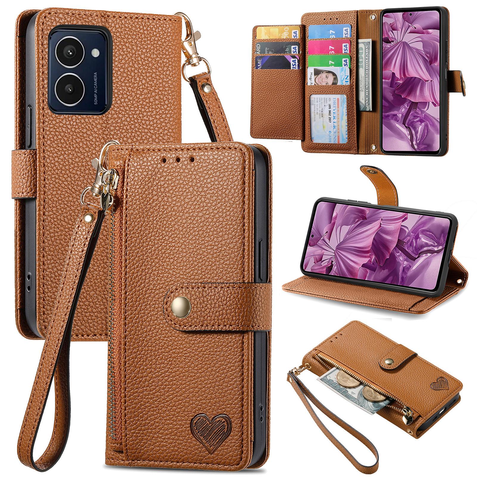 

For HMD Pulse Pro Case RFID Blocking Zipper Pocket Leather Wallet Phone Cover Brown
