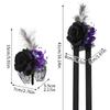 Black Feather Rose Corsage & Wrist Flower Set 2pcs Wedding Halloween Party Faux Floral Accessories