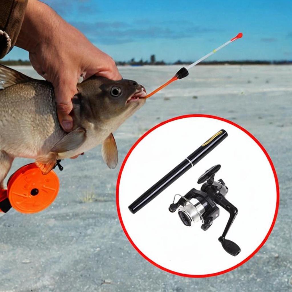 Mini Canne à Pêche et Moulinet Équipement de Pêche Cadeau Mini Cannes à Pêche pour Voyage Pêche sur Glace Radeau Eau Salée Eau Douce Mer Enfants