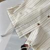 2025 summer new fashion short-sleeved striped shirt women's design sense niche drawstring short top