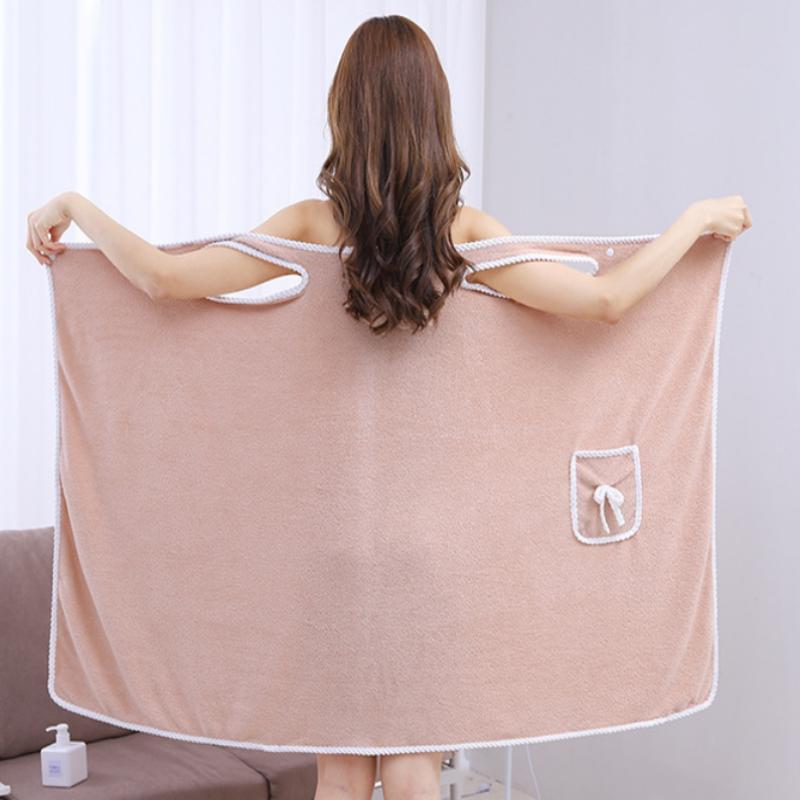 Women Coral Fleece Bathrobe Absorbent Soft Quick Dry Adult Towel Gown for Shower Home Use Spa Relaxation Sleepwear