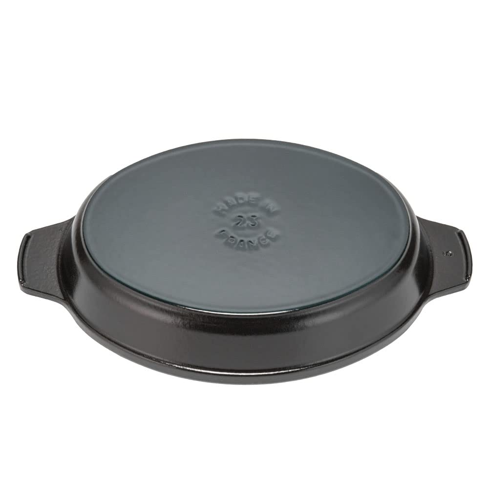 Staub Oval Hot with Induction Oven Plate, 23cm, Handle, Enamel, Shallow, Compatible, Safe, Black, 1332325/40509-582-0 [Used]