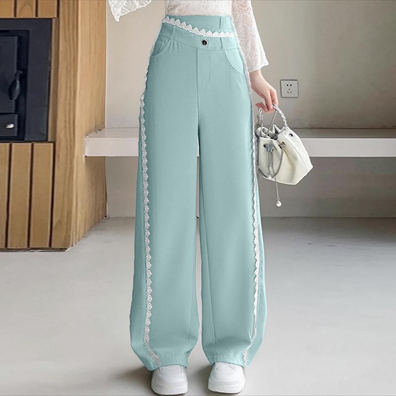 ZANZEA Женские повседневные свободные брюки-клеш со вставками из кружева S синий