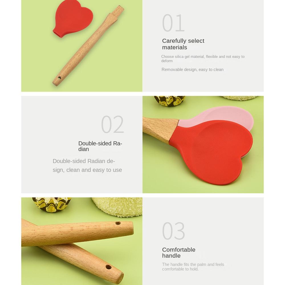 3 Pcs 3 Colours Baking Tool Silicone Cooking Spoons Easy To Use Heart Shaped Spatula  Gift