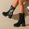 Luxury Embroidery Black Suede Ankle Boots Women 2025 Winter Floral Print High Heel Boots Brand Design Dress Shoes for Woman