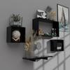 Wooden Floating Wall Shelf with 4 Shelves - MDF Wall Mounted Shelf for Living Room, - Display Rack for Books, Kitchen Wall Storage Unit (Black)