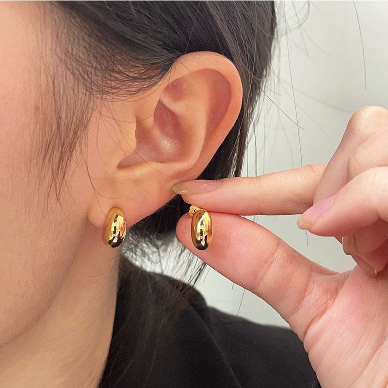 S925 Sterling Silver Gold Bean Korean Water Drop Stud Earrings - Simple, Versatile Jewelry for Women