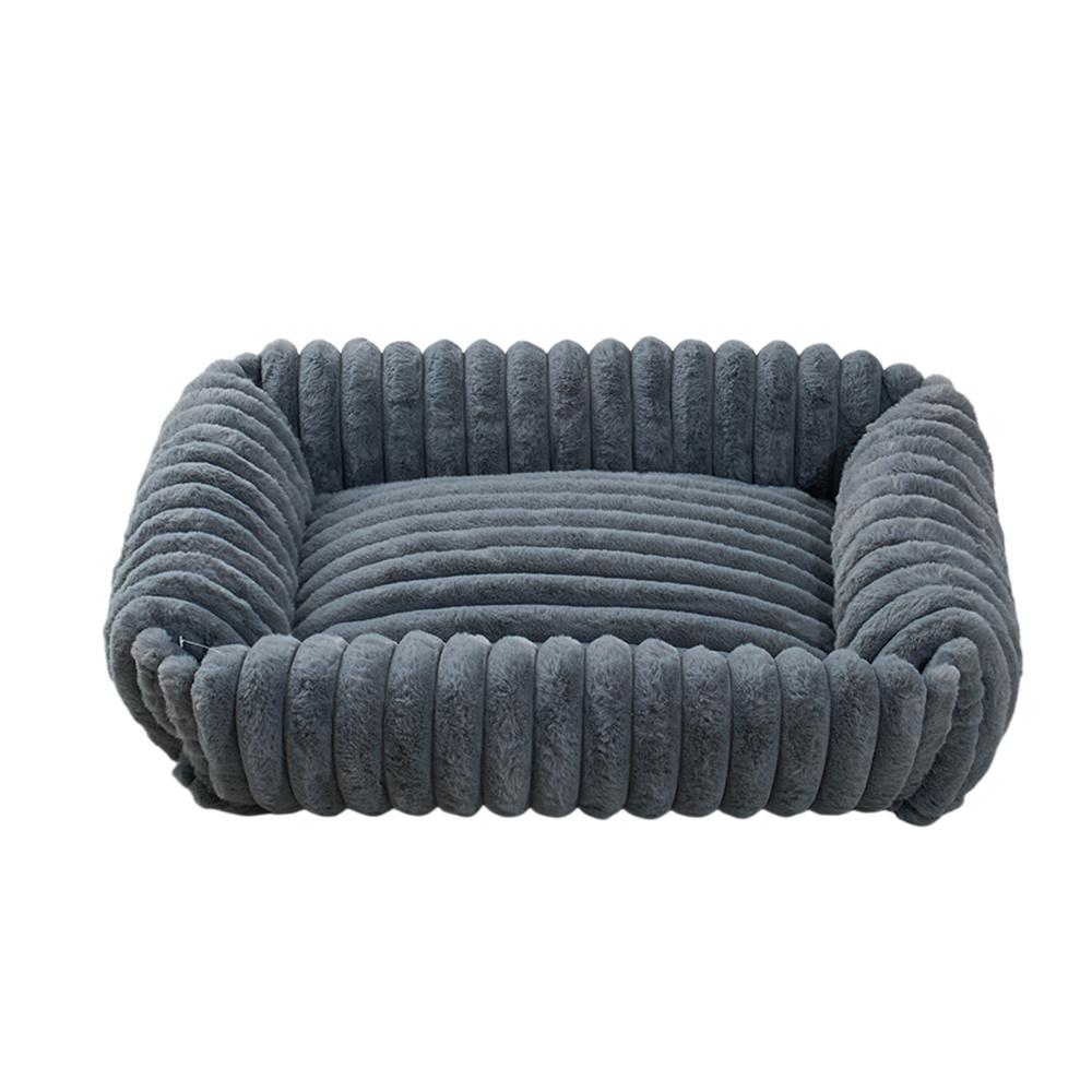 Grey Rectangle Donut Pet Bed 63x53x18cm for Medium Dogs & Cats, Waterproof Protection with Anti-Slip Bottom & Fixed Cushion