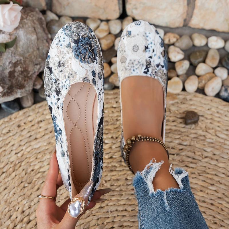 Round-toe ballet-style flat shoes, stylish, elegant, versatile slip-on shallow-mouth pumps