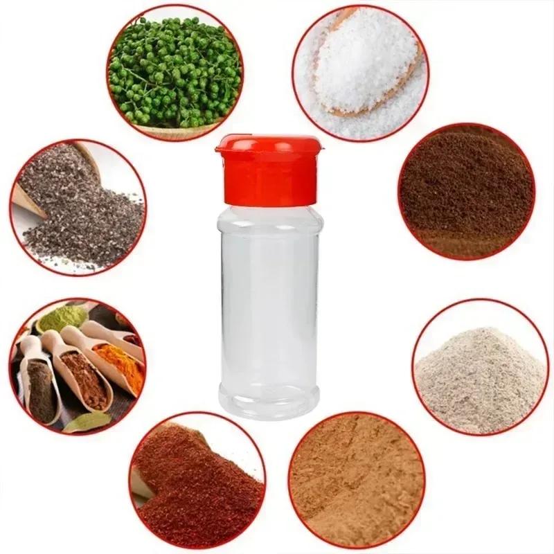 Portable Spice Jar with Shaker Lid Clear Plastic Seasoning Bottle Set BBQ Camping Salt Pepper Shaker Kitchen Gadget Food Trucks