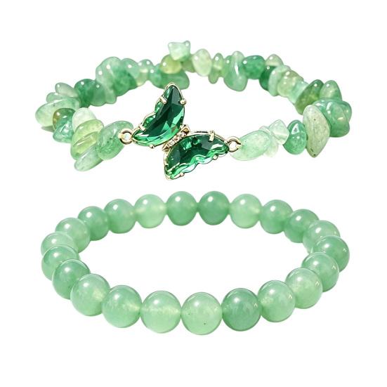 Natural Stone Bead Butterfly Bracelet for Women, Healing Stone Beaded Stretch Bracelet, Calming Spiritual Jewelry Gifts