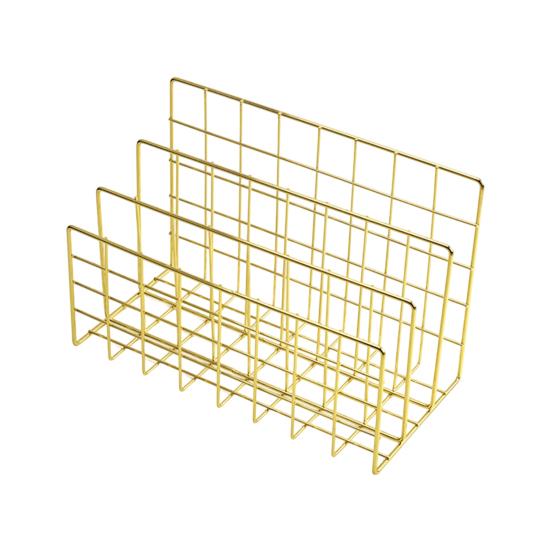 Magazine Holder Book Stand with 3 Vertical Compartments Hollow Design Rustproof Storage Rack Office Desk Organizer