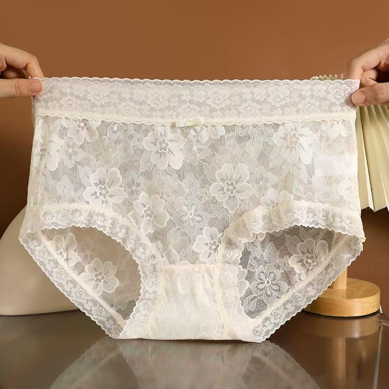 

Lace Seamless Panties Antibacterial Plus Size Mid Waist, Skin Friendly Breathable and Sexy Triangle Waistband Women’s Panties L білий