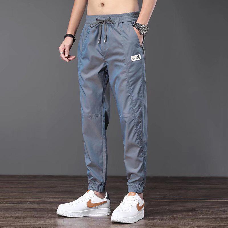 Men's Quick-Dry Ice Silk Cargo Pants - Lightweight, Loose-Fit, Cuffed for Summer