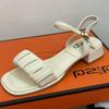 Fashion Retro Woman Shoes Med Buckle Strap Roman Sandals Summer Heels Open Toe Original Medium Gladiator Low Real Girls Peep Rome Genuin