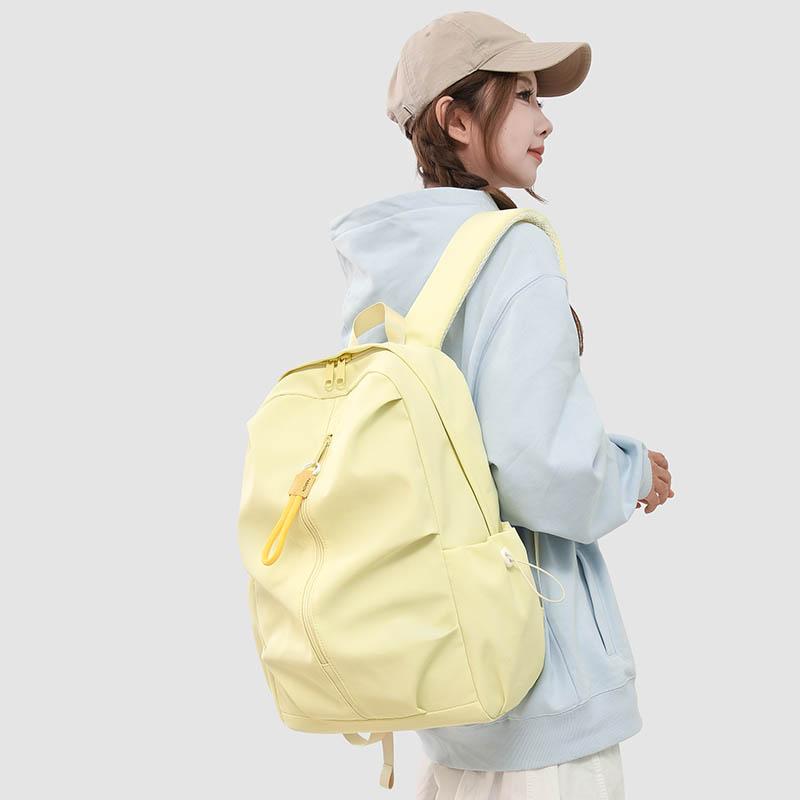 Solid Color Student Schoolbag Large Capacity Nylon Backpack