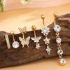 6 Stück Edelstahl Hängende Bauchnabelringe für Damen, Bauchnabelring Hängender Piercing Schmuck mit Herz Blume Schmetterling 14G