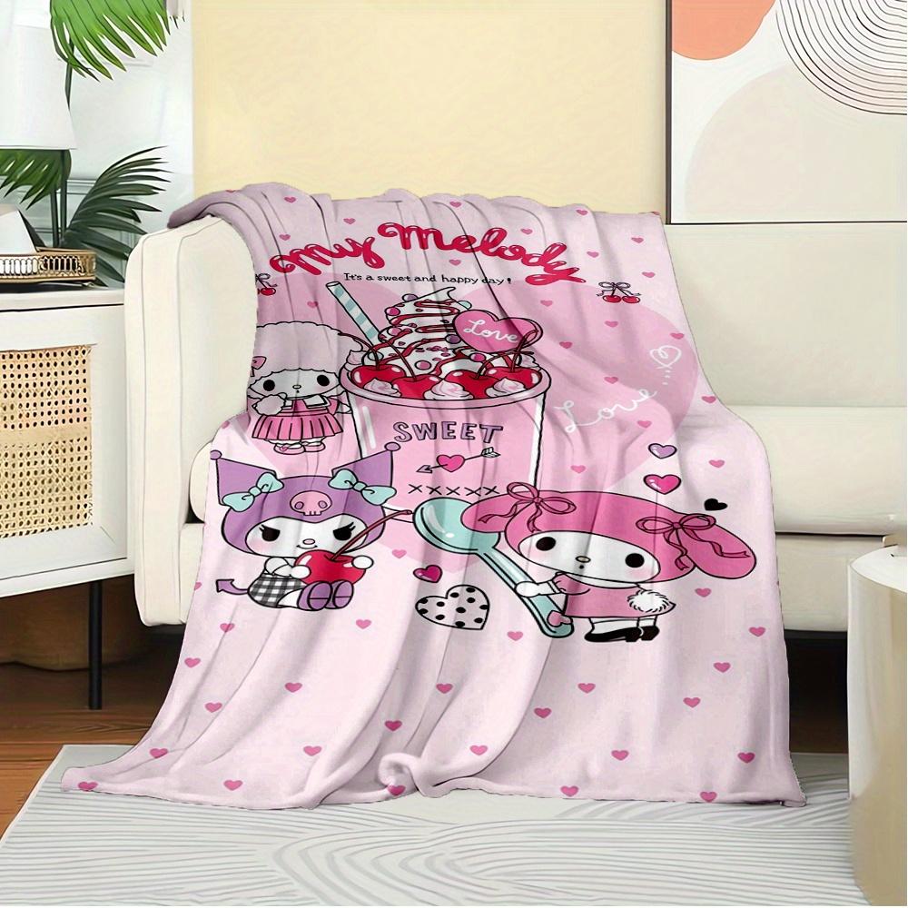 1pc Flannel My Melody, Kuromi, My Melody's FriendsThrow Blanket, Cartoon Truck Pattern Printed Blanket, Warm Cozy Soft Blanket For Couch Bed