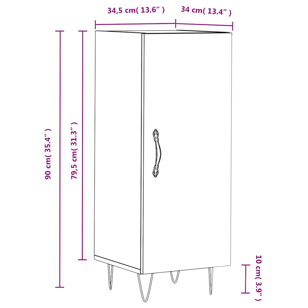 Sideboard High Gloss White 34.5 x 34 x 90 cm Engineered Wood