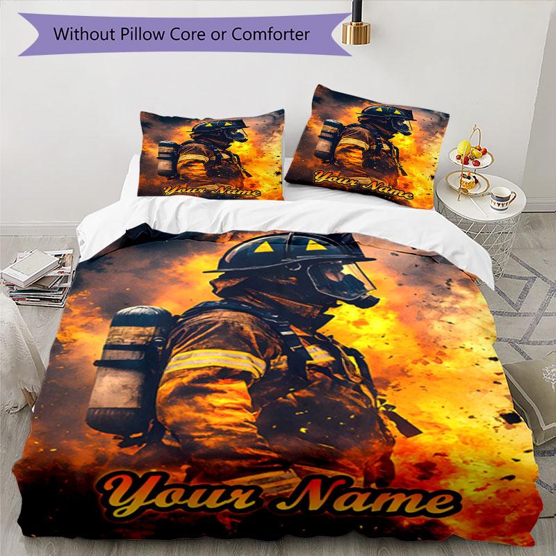 3PC Custom Name Firefighter's Courage Bedding Set Duvet Cover Closure Includes 1 Duvet Cover & 2 Pillowcases for Bedroom