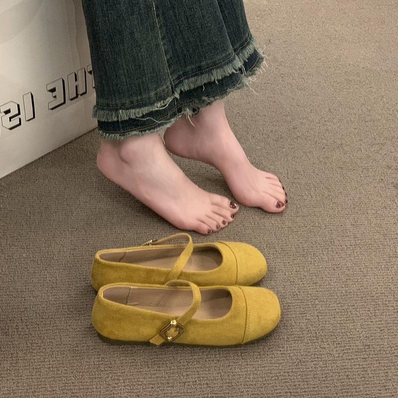 Light mouth red single shoes female spring and autumn new retro gentle fairy suede Mary Jane shoes flat beanie shoes