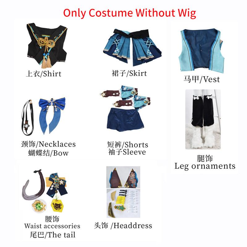 Kirara Cosplay Costume Wig Women Inazuma Neko Girl Kirara Full Set  Leg Cover Headwear