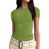 נשים שרוול קצר סוילד סקסי חמוד טי Slim Fit Tight Crop-Top חולצה