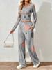 Spring and Autumn digital print women's V-neck long sleeve pants set, comfortable, casual, versatile, slim fit two-piece set