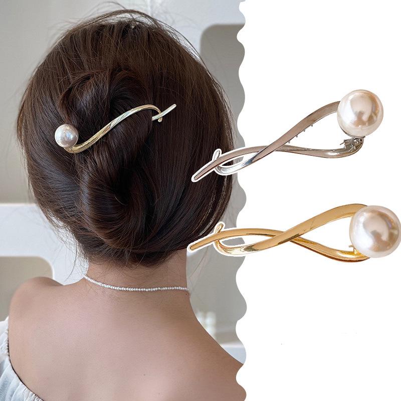 Korean Women Pearl Hair Clips Elegant Lady Female Ponytail Barrettes Metal Hairpins Hair Accessories Girls Headdress
