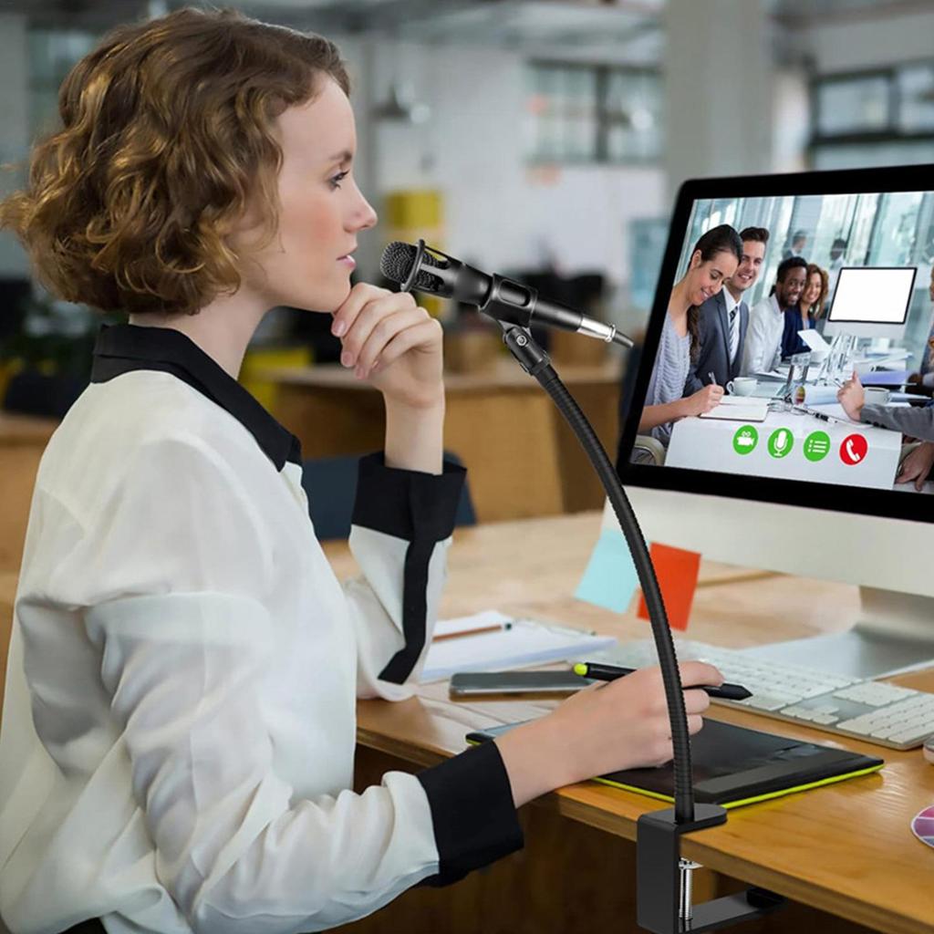 Microphone Desk Mount with Clip Thick Tube Non-Slip Pad Microphone Boom Arm Desk Holder with Clip for Podcast Singing Live