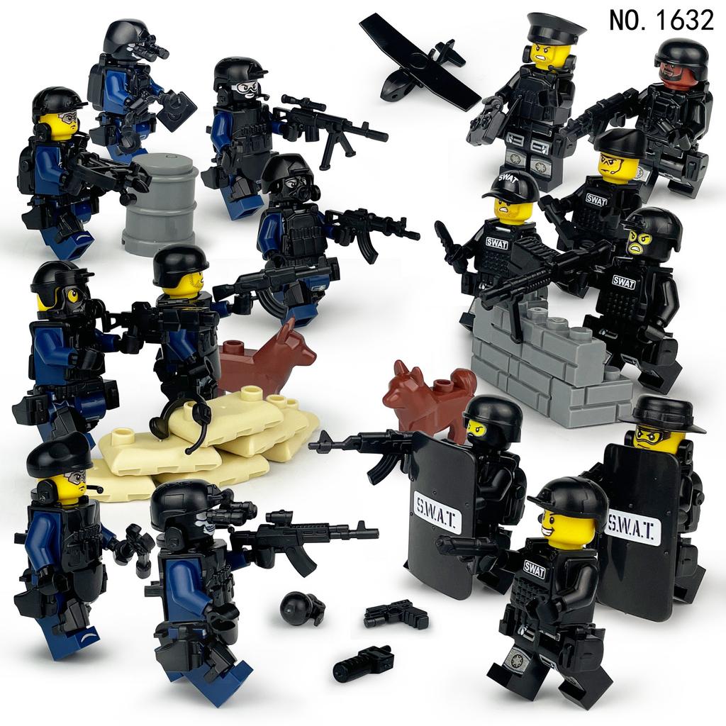 160 Black Swat Weapon Shield M8003 Human Military Doll Model Small Particle Fight
