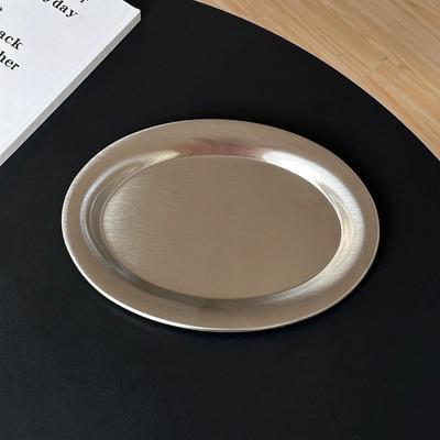 New Stainless Steel Cake Tray Oval Silver Dessert Plate Minimalist Multi-Size Dinner Plate Home Decoration
