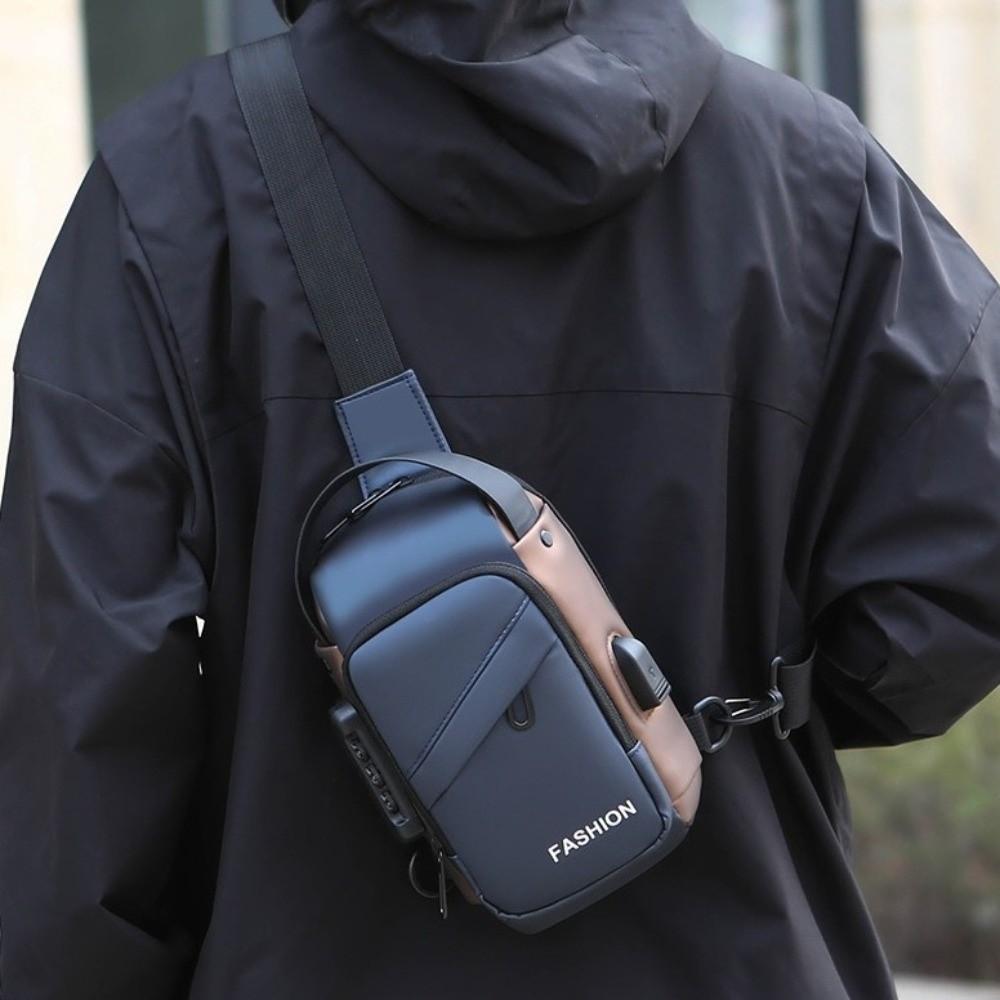 Anti-theft Men's Chest Bag USB Charging Port Shoulder Crossbody Bag Password Sling Bag  Travel