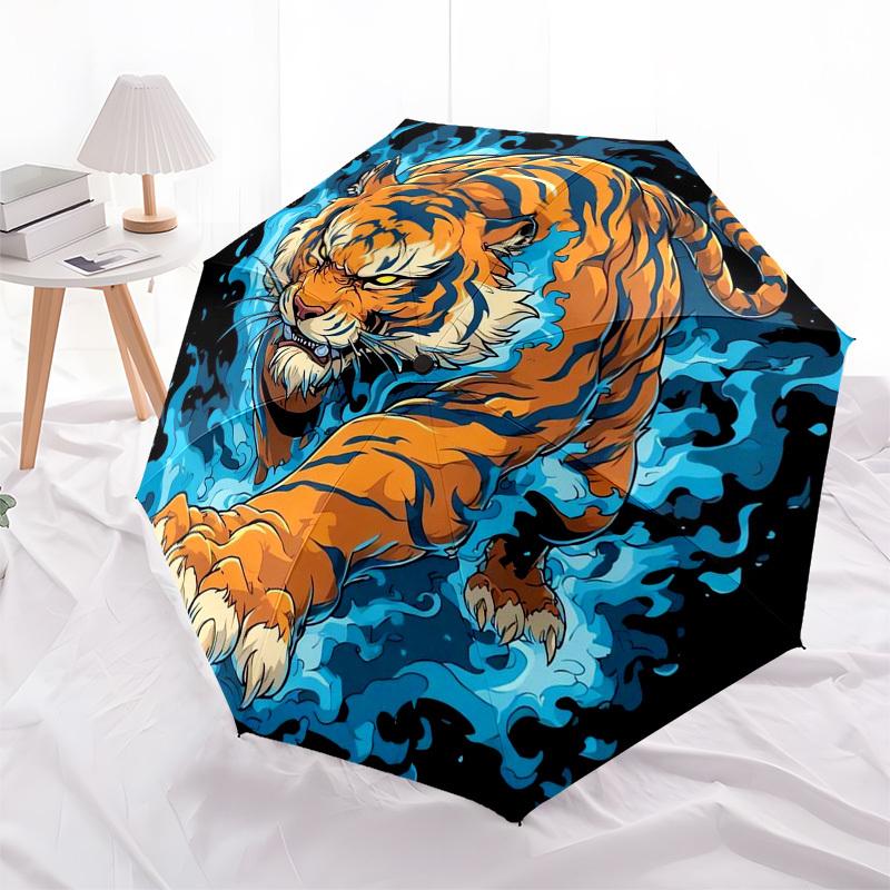 1pc Tiger Artwork Umbrella with Plastic Handle,Compact & Stylish,Suitable for All Seasons ptys26015