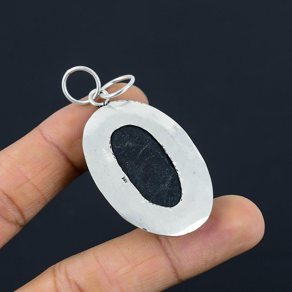 Natural Black Tourmaline Rough Gemstone Pendant 925 Sterling Silver For Women