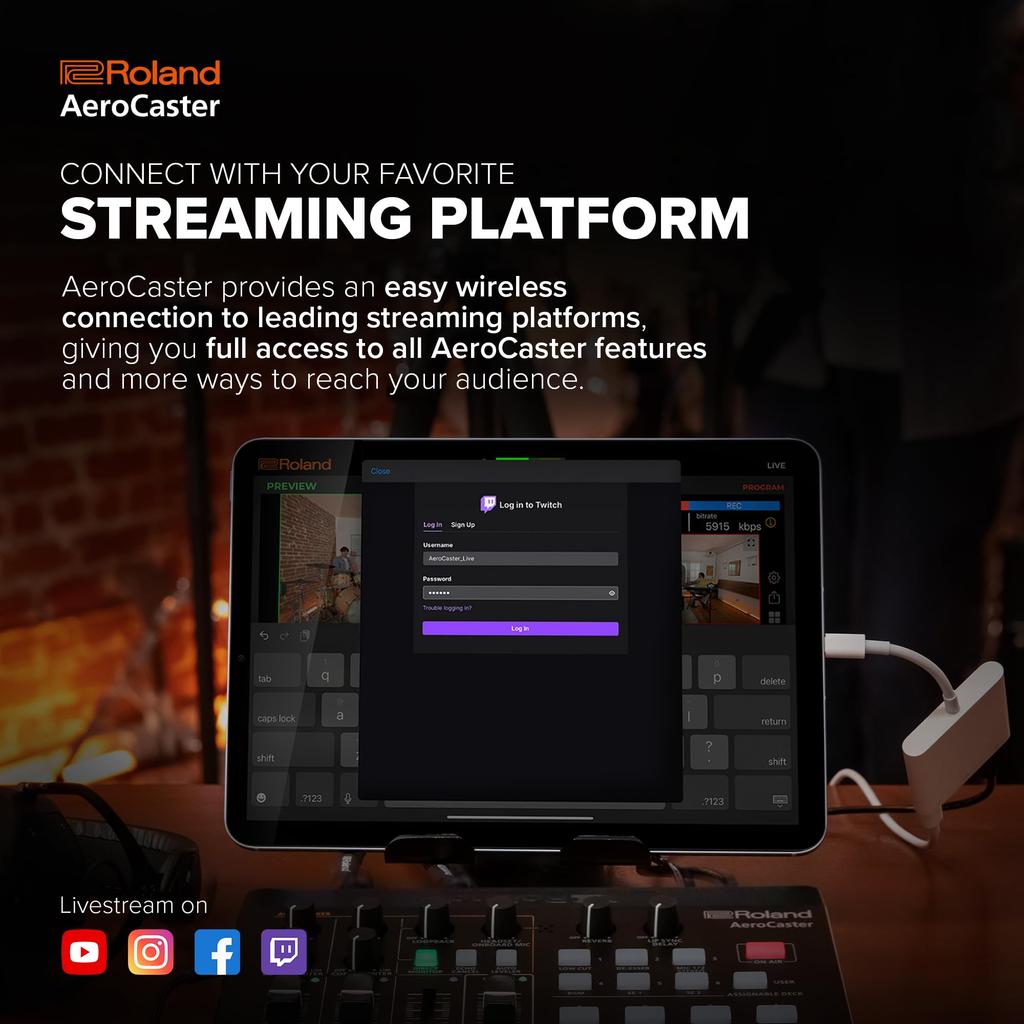 The Roland Aero Caster is a streaming system that allows you to record and stream live on your It can also be used with a smartphone for VRC-01 iPad.